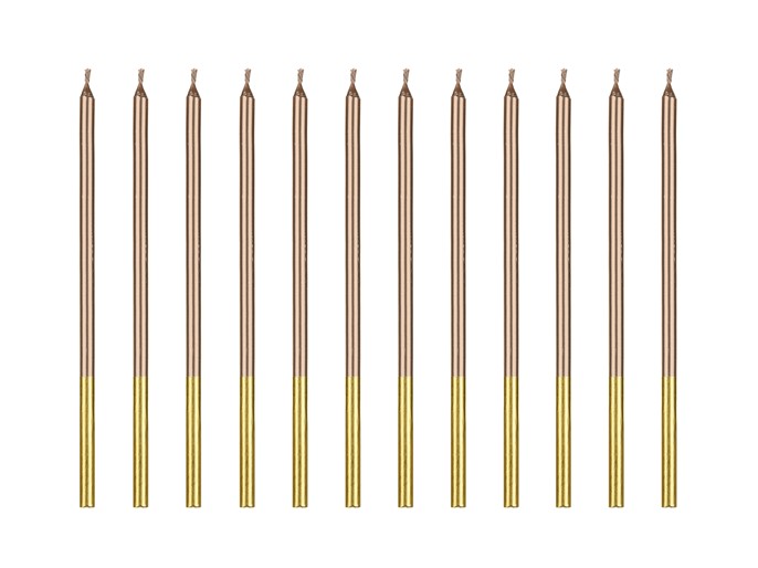 Świeczki urodzinowe RÓŻOWE ZŁOTO długie 12szt.