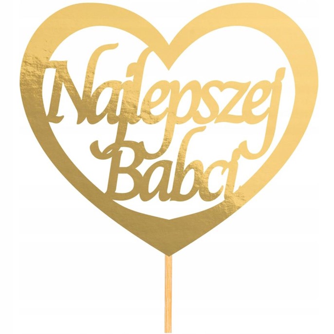 Topper papierowy Najlepszej Babci serce ZŁOTE